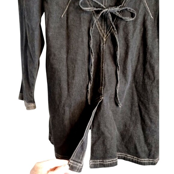 Denim & Co. Women's Trench Coat Metal Buttons Front Pockets Tie Back Large - Picture 5 of 9